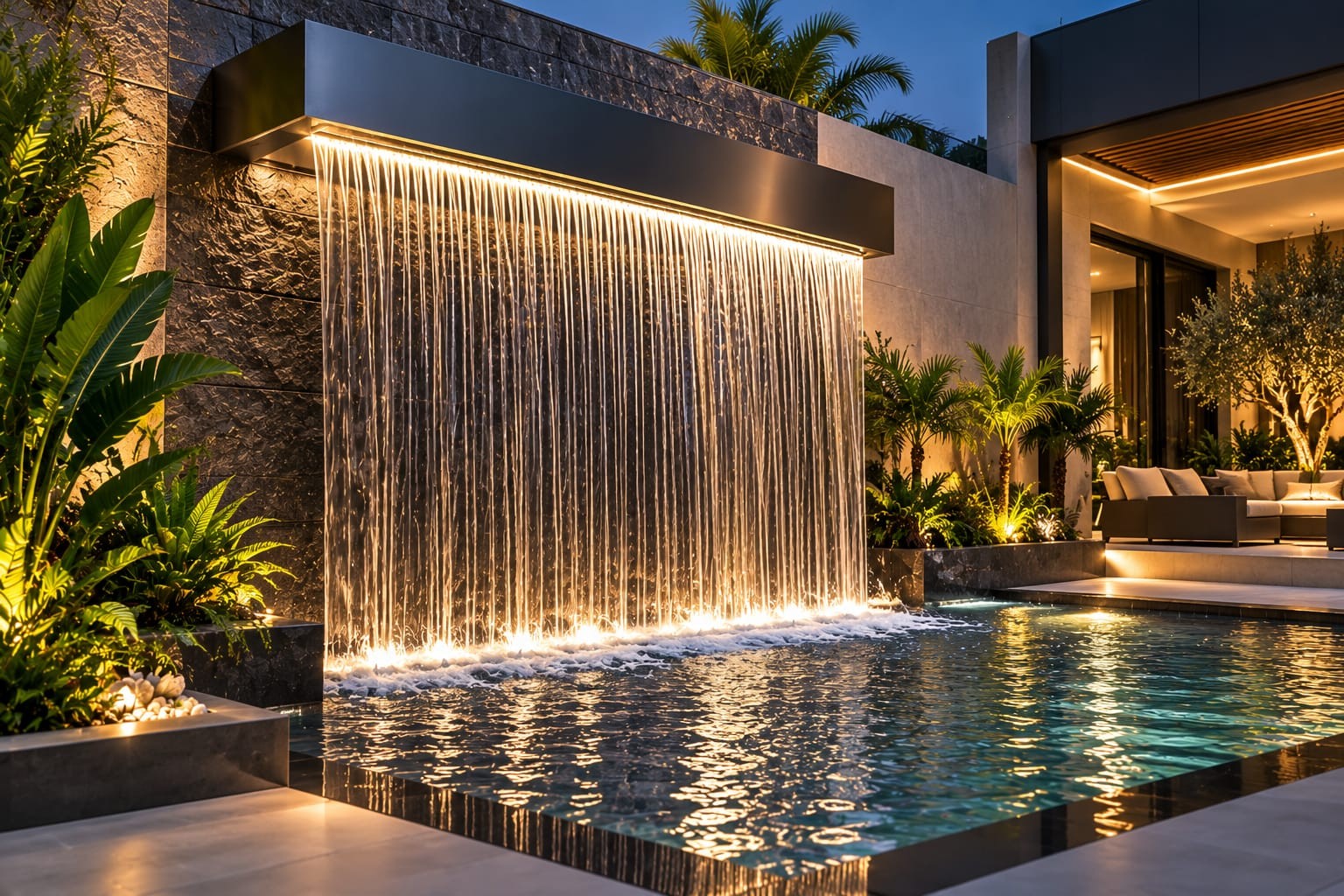 Modern architectural waterfall